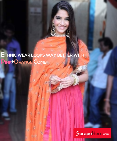 Sonam Kapoor Pink-Orange Fashionable Ethnic Salwar Suit